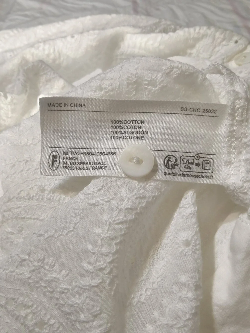 FRNCH Paris White Embroidered Eyelet Cotton Blouse Size L Coastal Cottagecore - Picture 5 of 10
